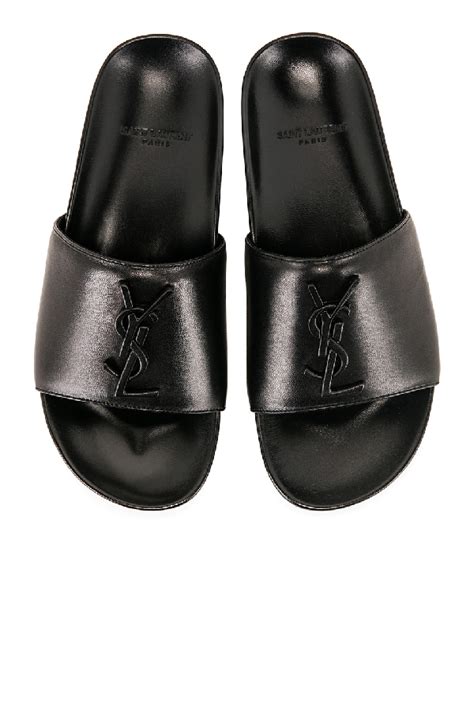 saint laurent joan ysl brooch slide sandal|Saint Laurent Joan YSL Brooch Sport Slide Sandal, Black.